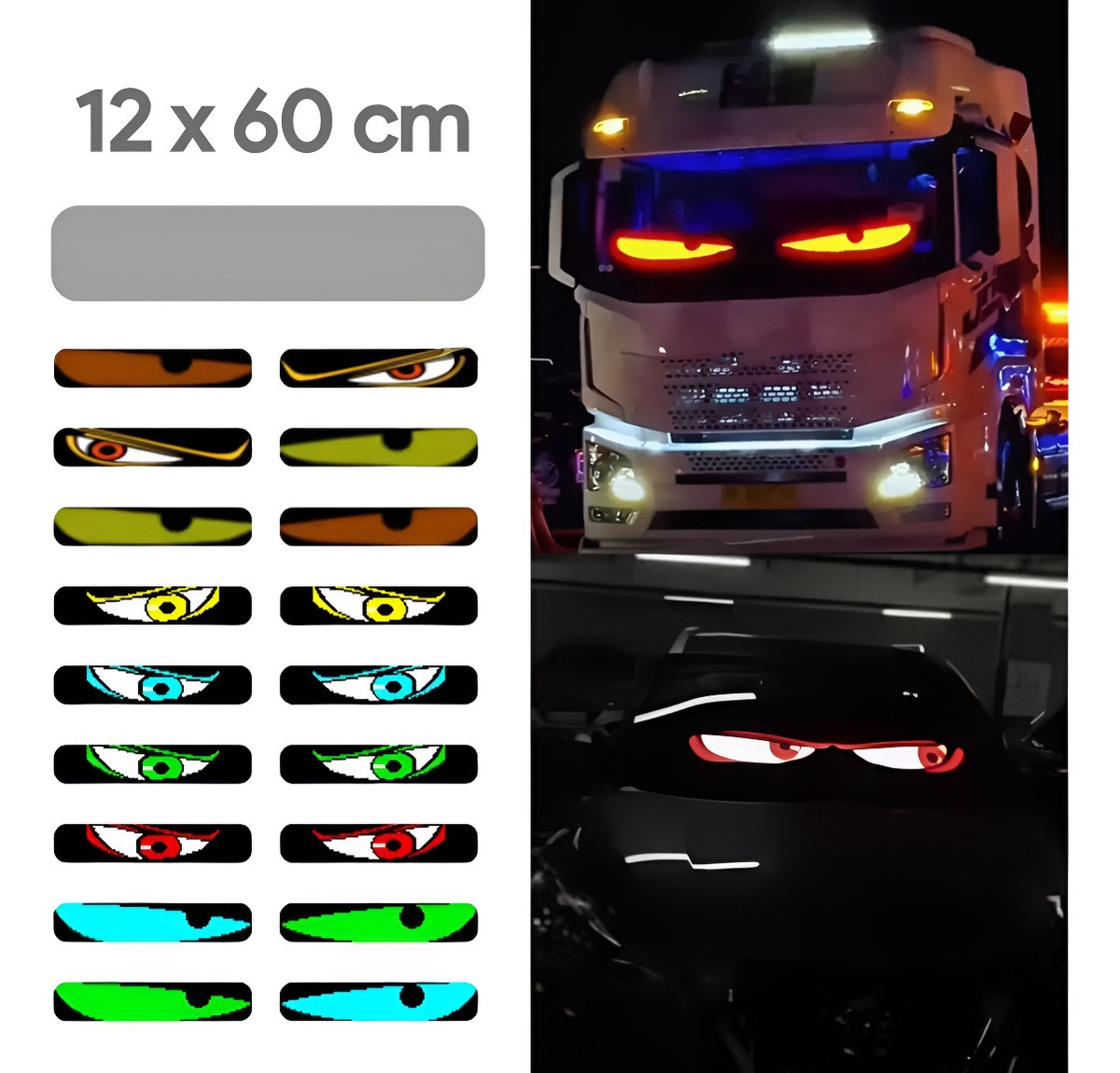 Luz Led Ojos Animados Pack 2u. Total 120x12 Cm Multicolor